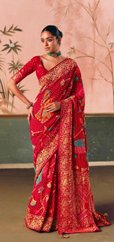 Kimora Sindhuri Premium Bindiya Bandhani Georgette Saree with Blouse SA-481